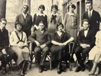 Edwin Sheen top left with the 1924 1925 staff of the Millikin University yearbook when he served as literary editor Photo from the 1926 Millidek