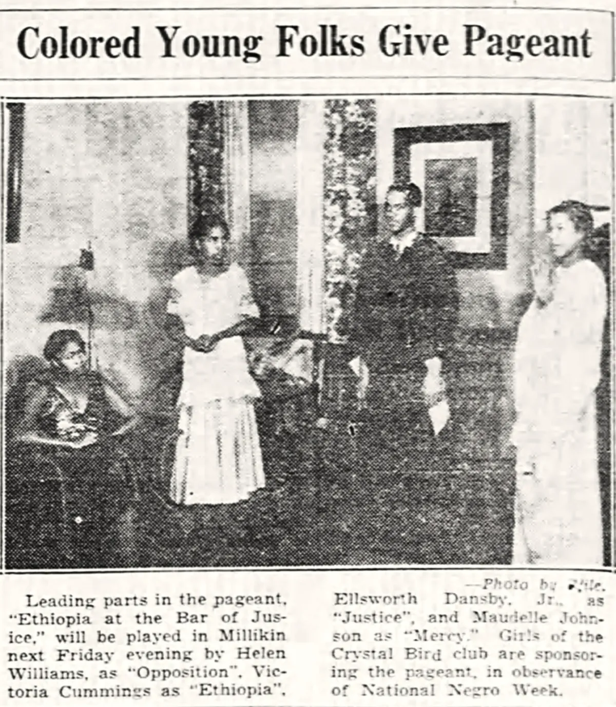 Dansby colored young folks give pageant newspaper article