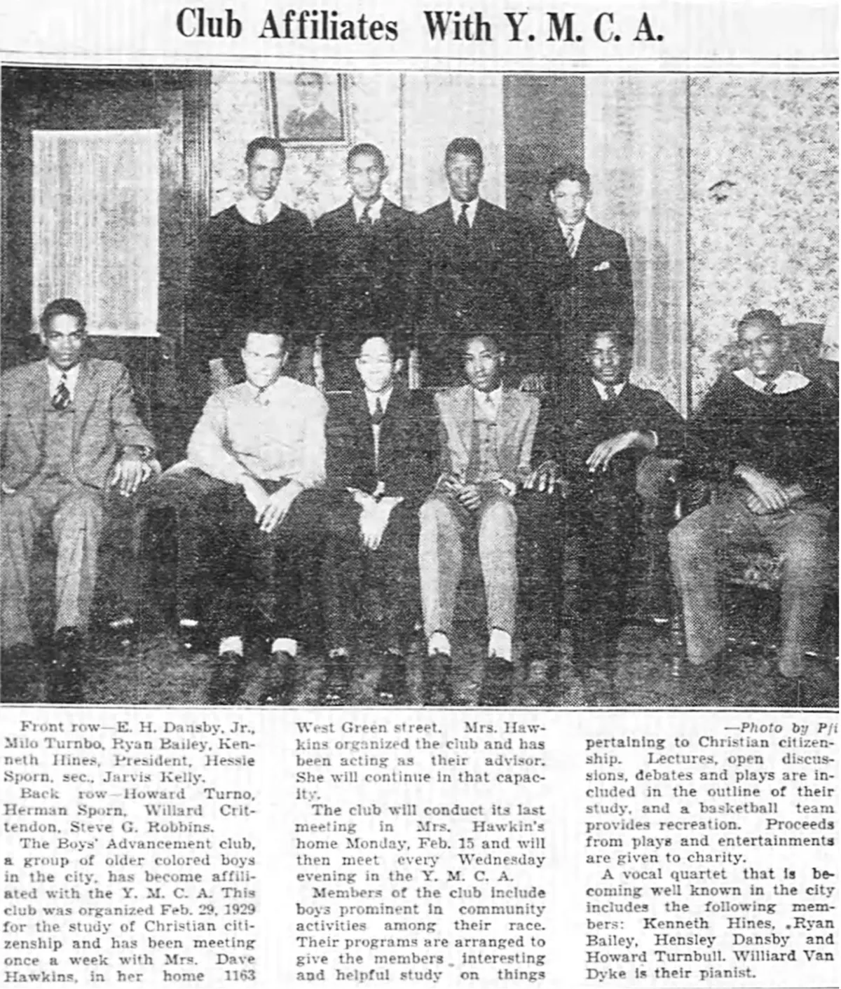 Dansby club affiliates with ymca newspaper article